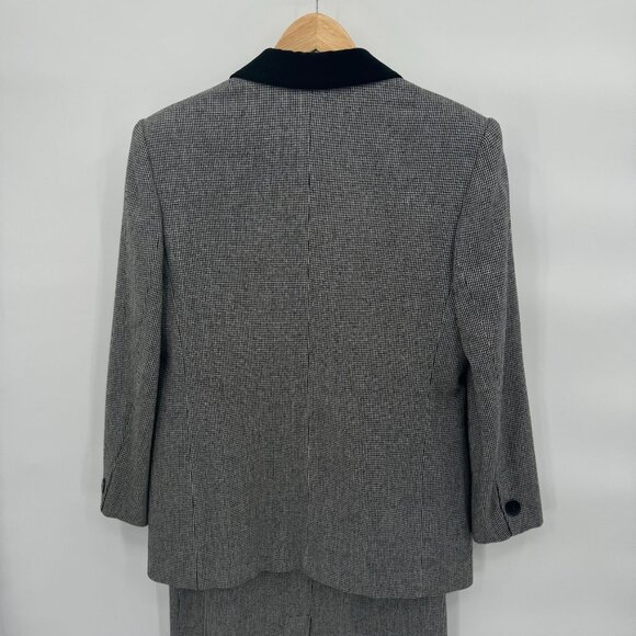 Vintage Evan Picone Houndstooth Skirt Suit Set Black Velvet Collar Womens 10 USA - Picture 6 of 14